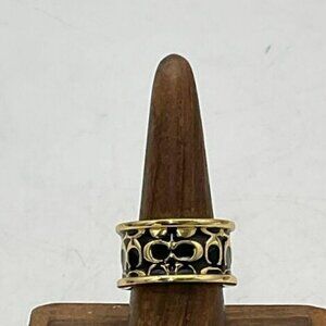 COACH BLACK GOLDTONE SIGNATURE RING SZ 7